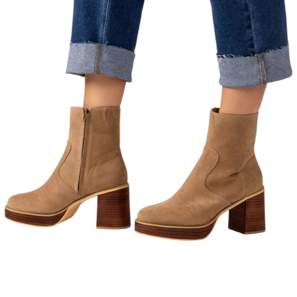 Oasis Society Alexandra Ankle Boots Size9 Chunky Boho Block Heel Toffee Suede